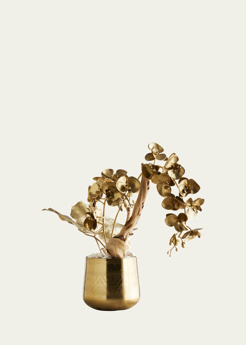 JohnRichard Collection Golden Lotus 27" Faux Florals in Gold Glass