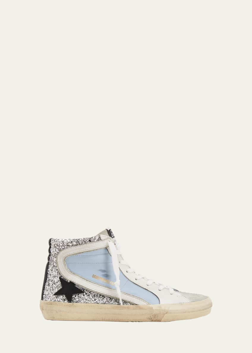 Golden Goose Slide Mid Top Glitter Leather Sneakers Bergdorf Goodman