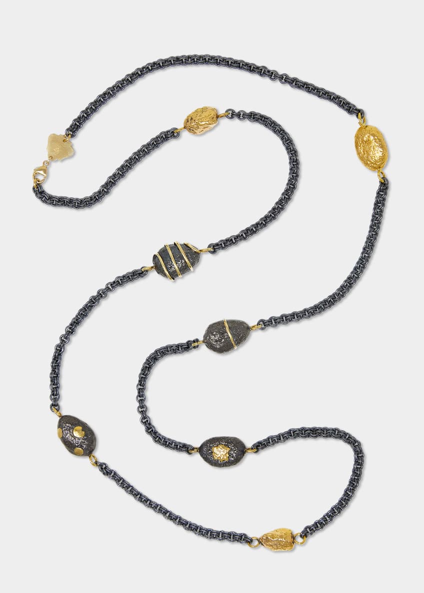Grazia And Marica Vozza Long Necklace with Gold and Blackened Silver ...