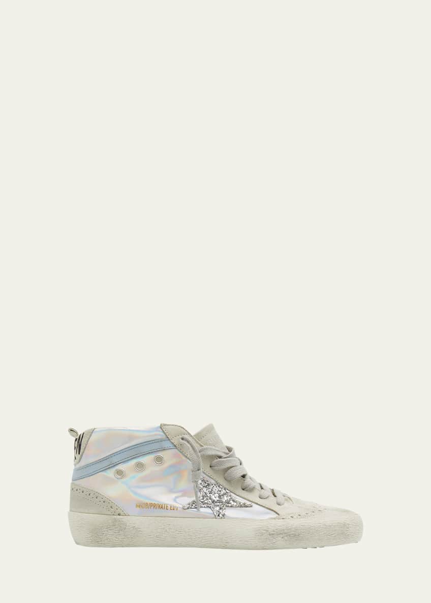 Golden Goose Mid Star Iridescent Glitter Wing Tip Sneakers