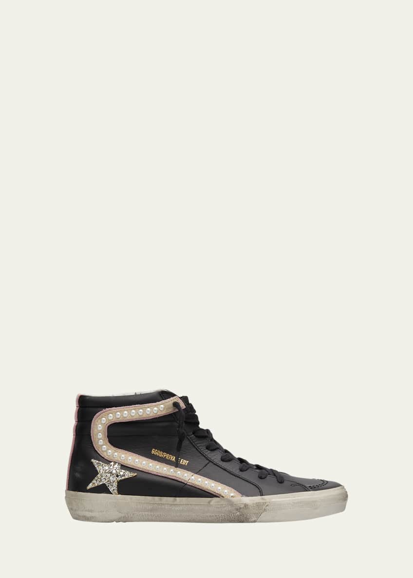 Golden Goose Slide Mid Top Pearly Stud Leather Sneakers Bergdorf