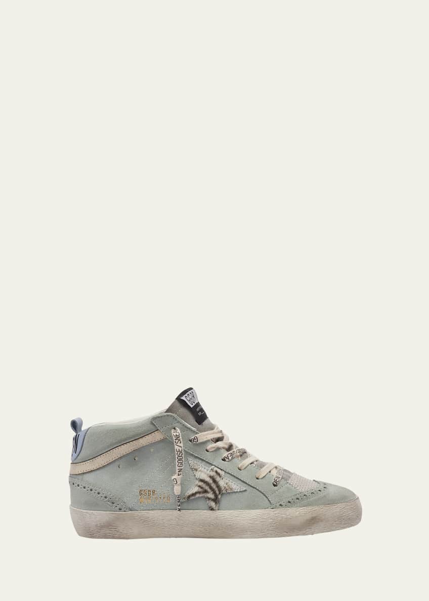 Golden Goose Mid Star Suede Zebra Wing Tip Sneakers