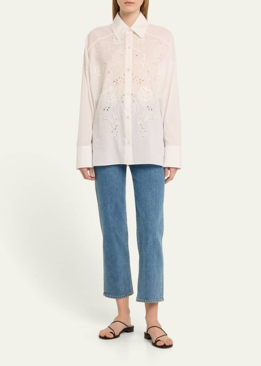 Figue Francia Floral-Embroidered Button Up Oversized Top Image 2 of 5