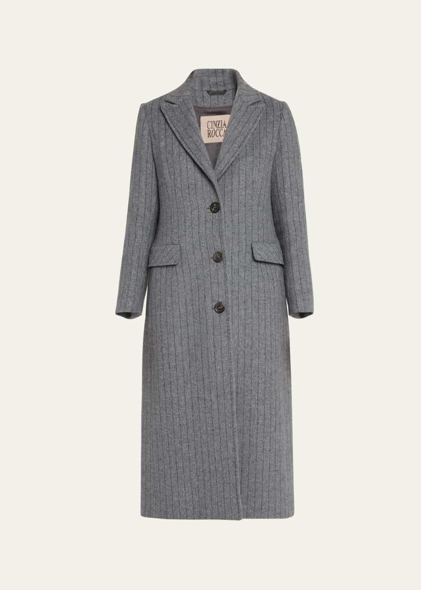 Cinzia Rocca Striped Single Breasted Wool Coat