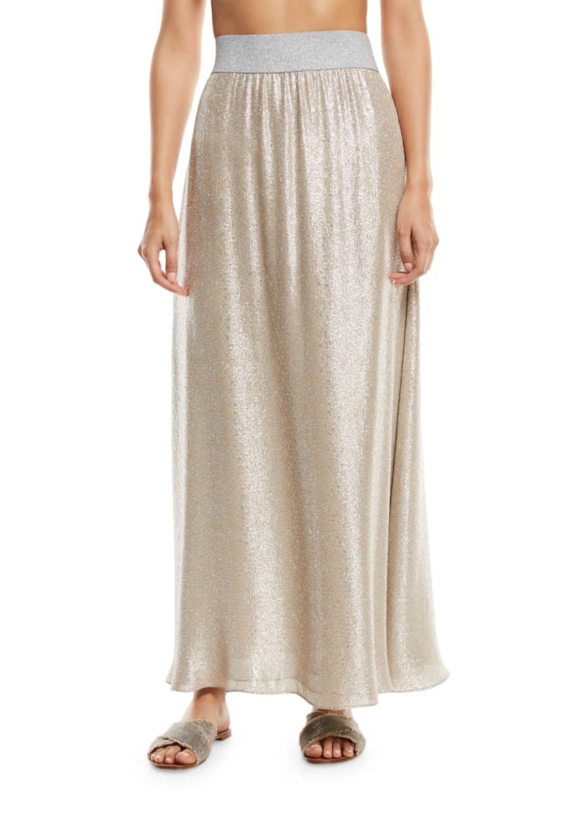 Marie France Van Damme Bright Metallic A-Line Maxi Skirt Image 1 of 5