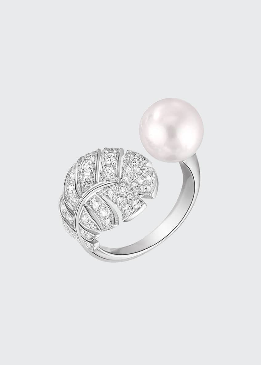 CHANEL PERLE Plume Ring in 18K White Gold, Cultured Pearl and Diamonds