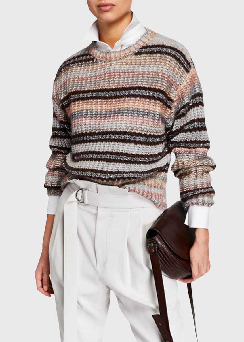 Brunello Cucinelli Sequin Striped Crewneck Sweater and Matching Items ...