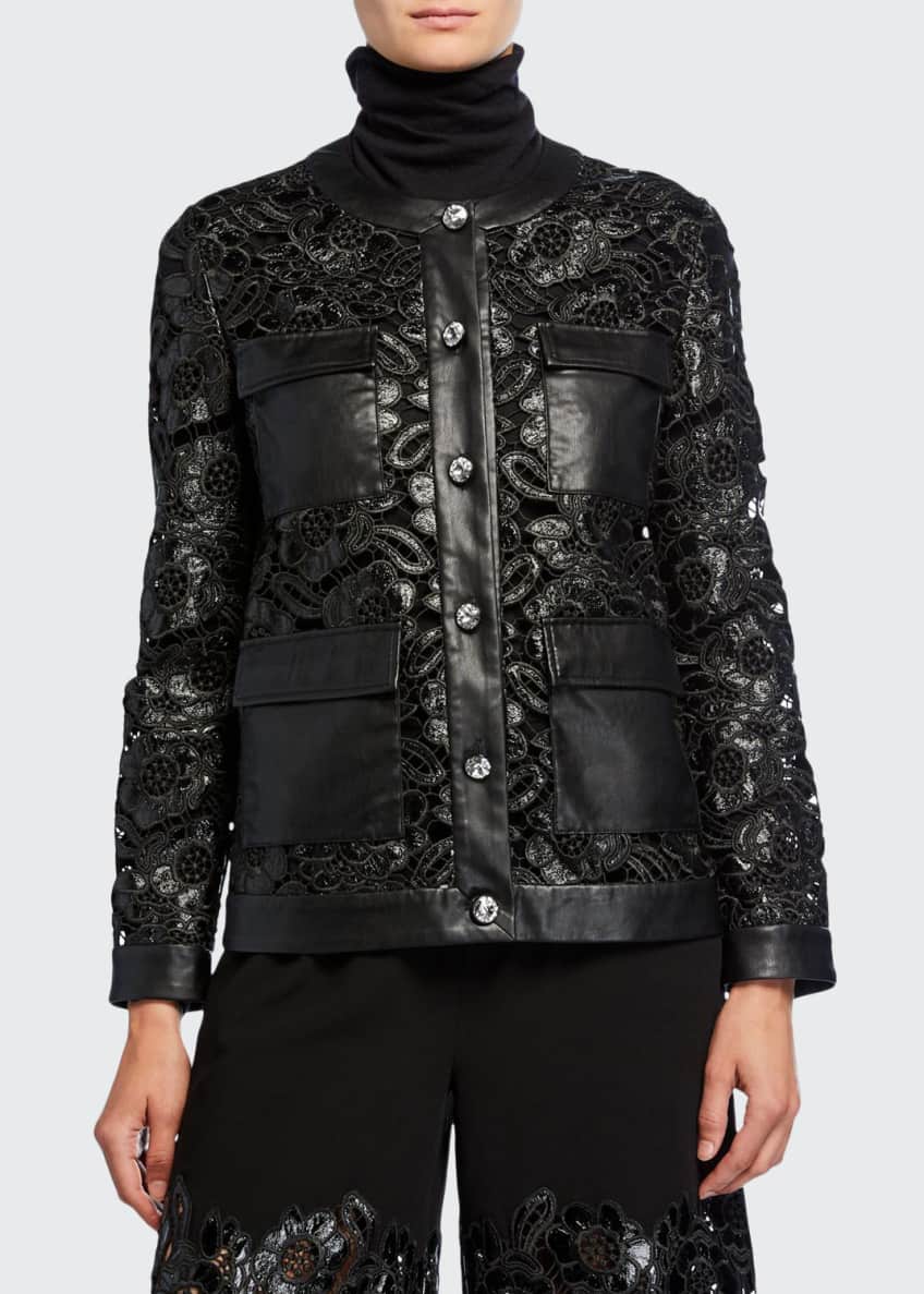 Huishan Zhang Leather Lace Button-Front Jacket Image 1 of 4