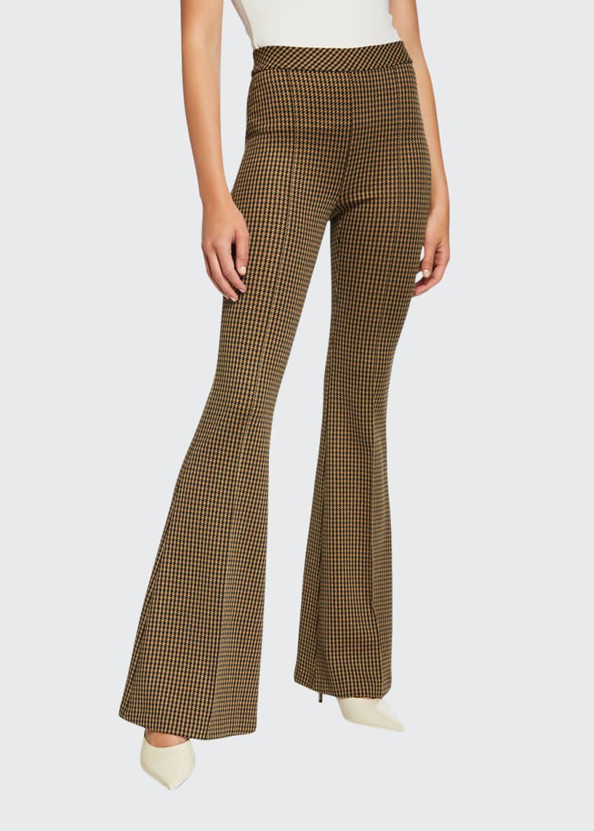 Rosetta Getty Houndstooth Pintucked Flare-Leg Pants Image 1 of 4