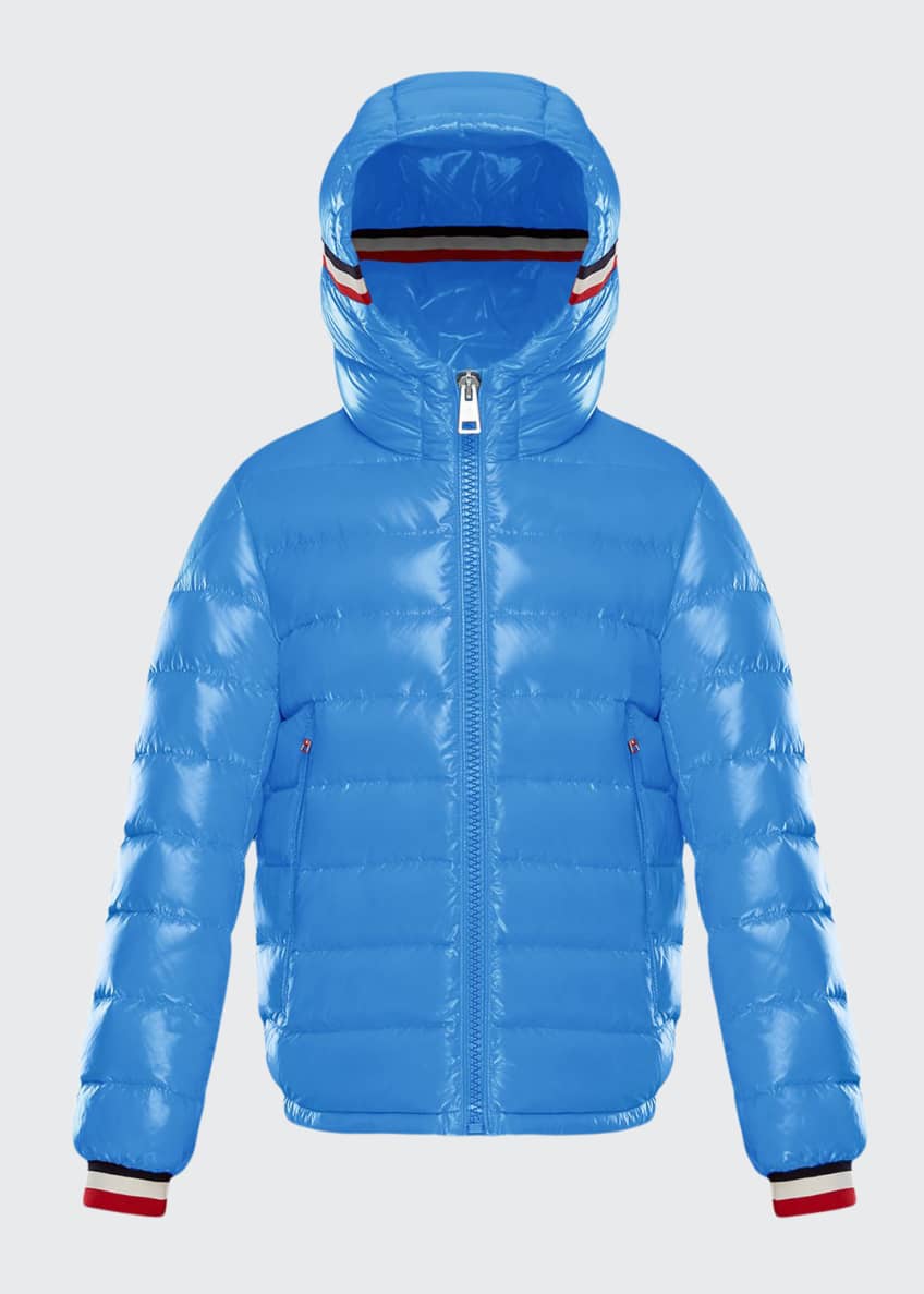 Moncler Quilted Hooded Puffer Jacket w/ Flag Trim, Size 4-6 and ...