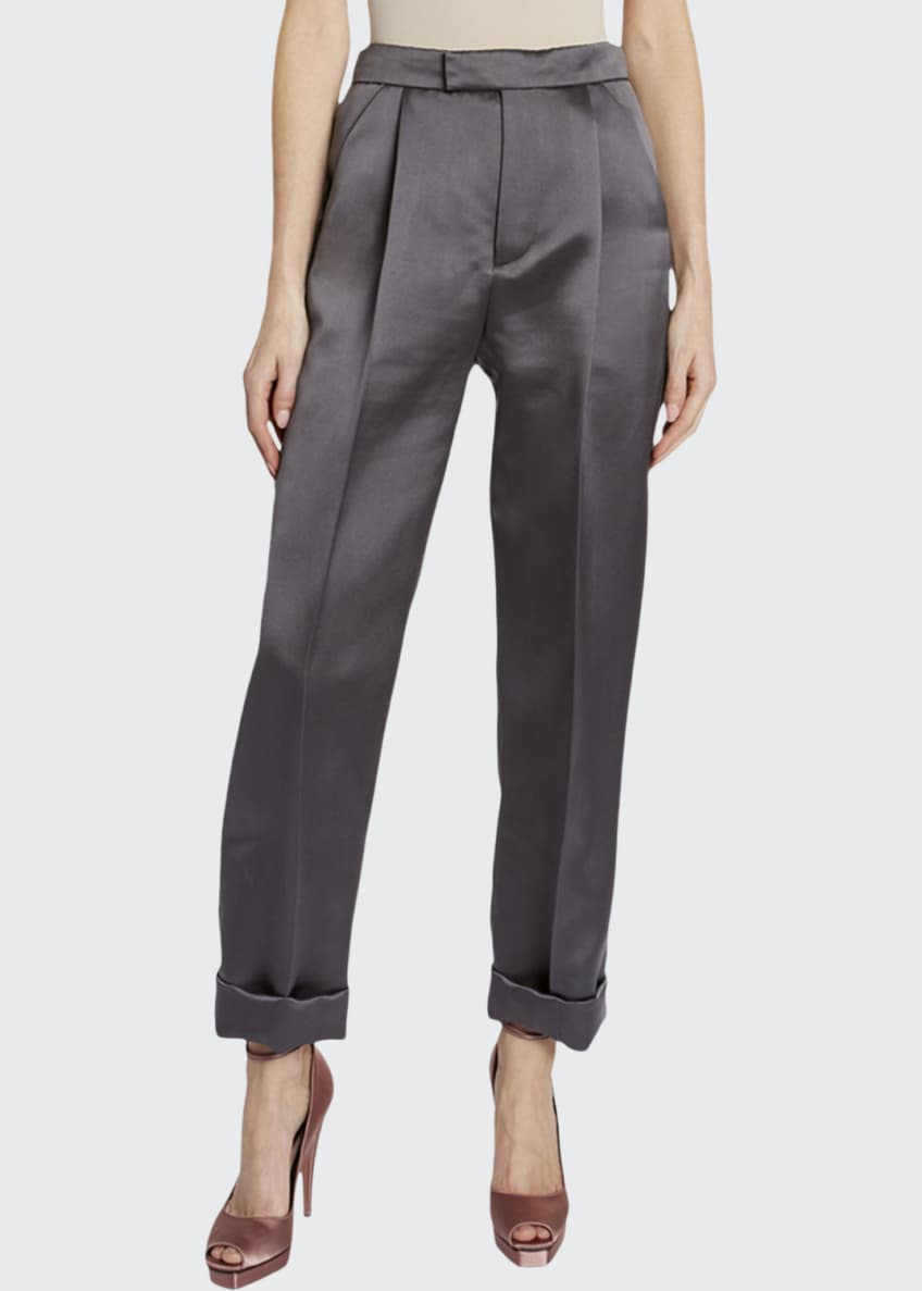 TOM FORD Silk Duchesse Front Pleated Crop Pants Image 1 of 4