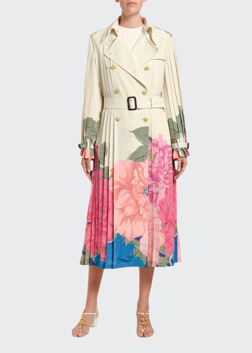 【希少】VALENTINO　シルクコート 2点セット 花柄 ゴールド イタリア製 Valentino Garavani Floral-Print Pleated Silk Trench Coat and