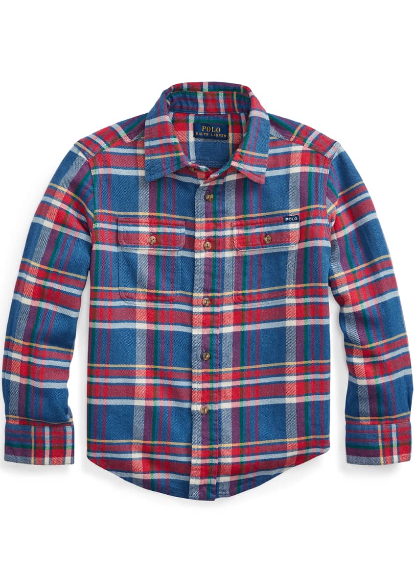 Ralph Lauren Childrenswear Boy's Plaid Button-Down Shirt, Size 5-7 Image 1 of 2