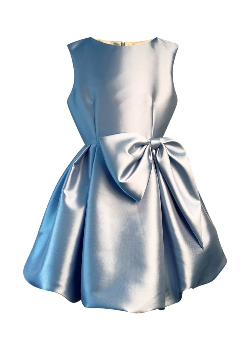 Helena Girl's Satin Pleated Dress w/ Oversized Bow, Size 2-6 Image 1 of 4