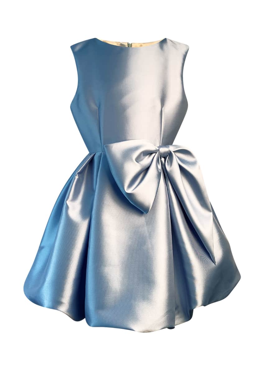 Helena Girl's Satin Pleated Dress w/ Oversized Bow, Size 7-14 Image 1 of 2