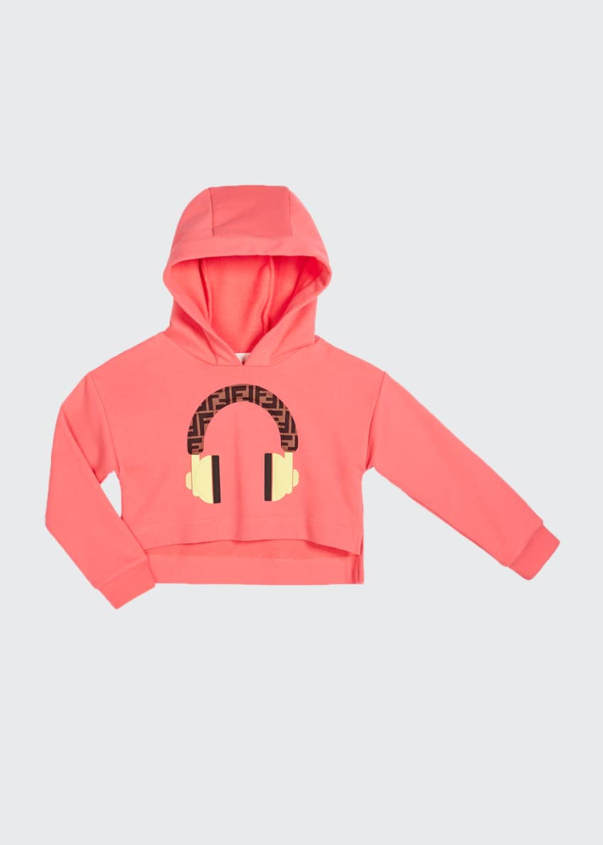 Fendi Girl's Hooded Sweatshirt w/ Logo Headphone Graphic, Size 8-14 Image 1 of 2