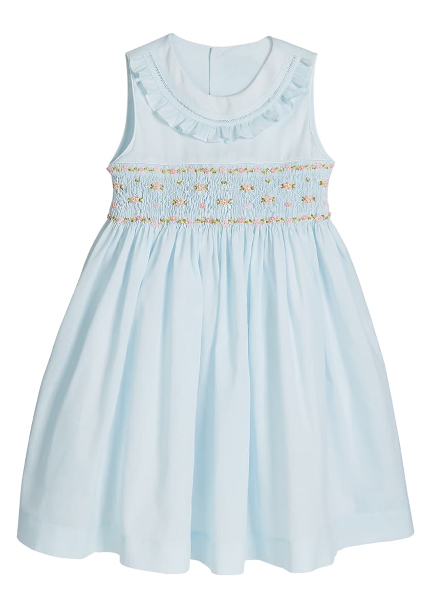 Luli & Me Girls Blue Sleeveless Dress - Fully Smocked Bodice main image 1