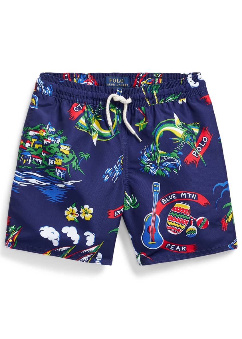 Ralph Lauren Childrenswear Boy's Captiva Tropical Printed Swim Trunks, Size 5-7 Image 1 of 4