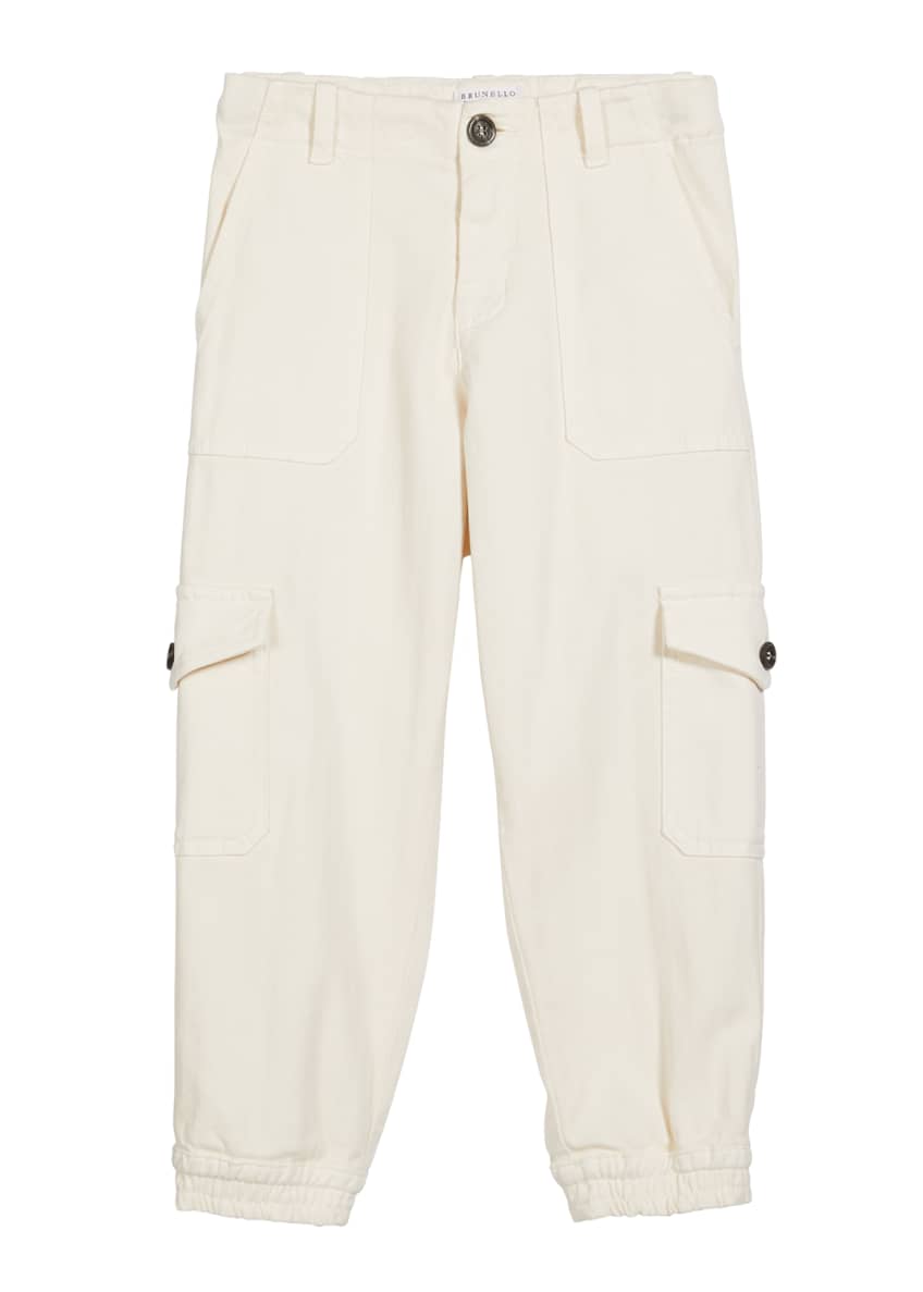 Brunello Cucinelli Boy's Twill Jogger Cargo Pants, Size 8-10 and