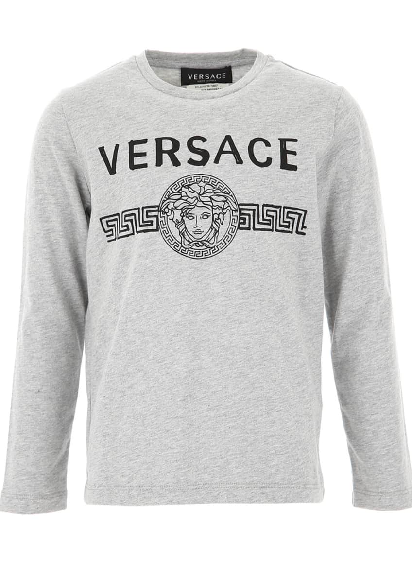Versace Kids' Long-Sleeve T-Shirt with Versace Medusa Bar, Size 8-14
