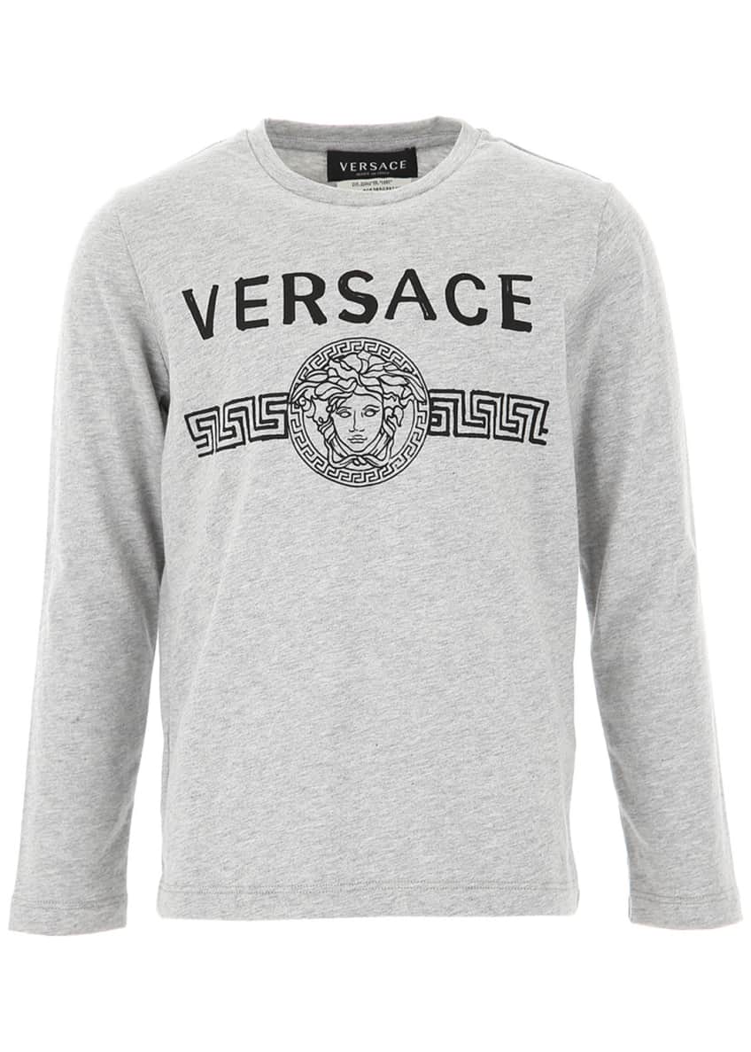 Versace Kids' Long-Sleeve T-Shirt with Versace Medusa Bar, Size 4-6 Image 1 of 2