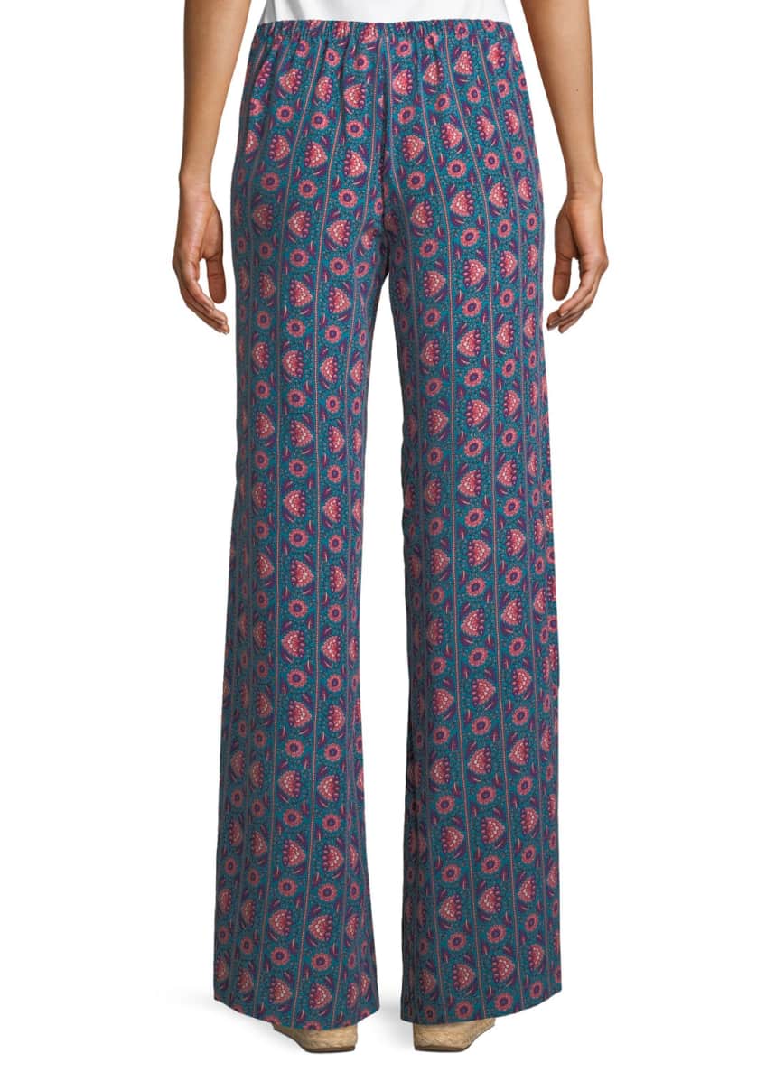 Figue Ipanema Floral-Stripe Split Wide-Leg Silk Pull-On Pants Image 2 of 6