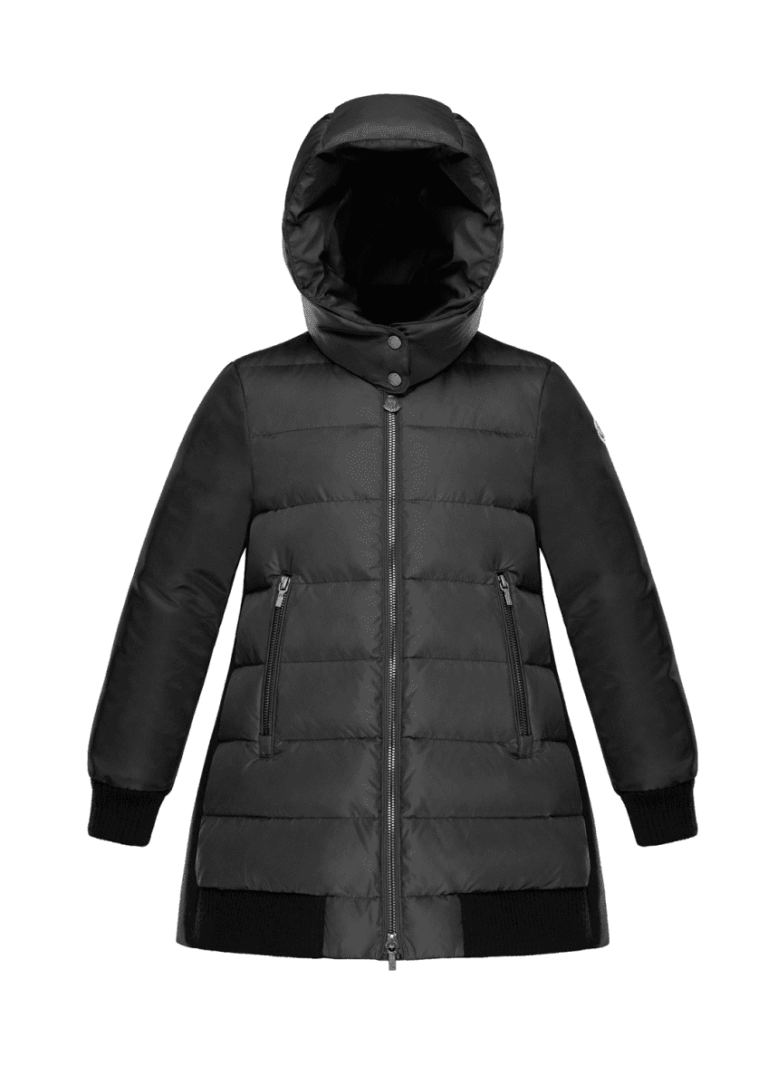 Moncler Blois Quilted Coat w/ Contrast Back, Charcoal, Size 4-6