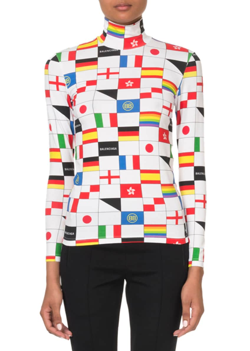 Balenciaga Multi-Flag Check Turtleneck Top Image 1 of 4