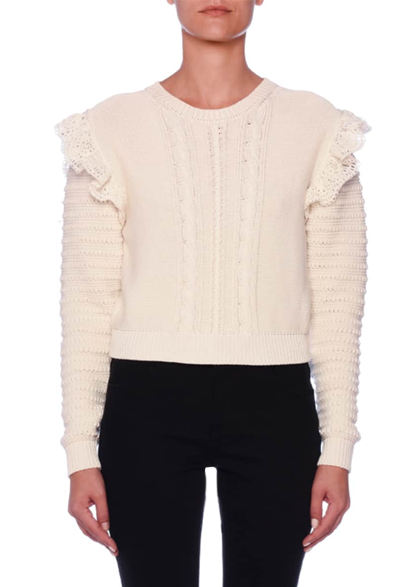 Stella McCartney Crocheted-Ruffled Cotton Crop Sweater Image 1 of 4