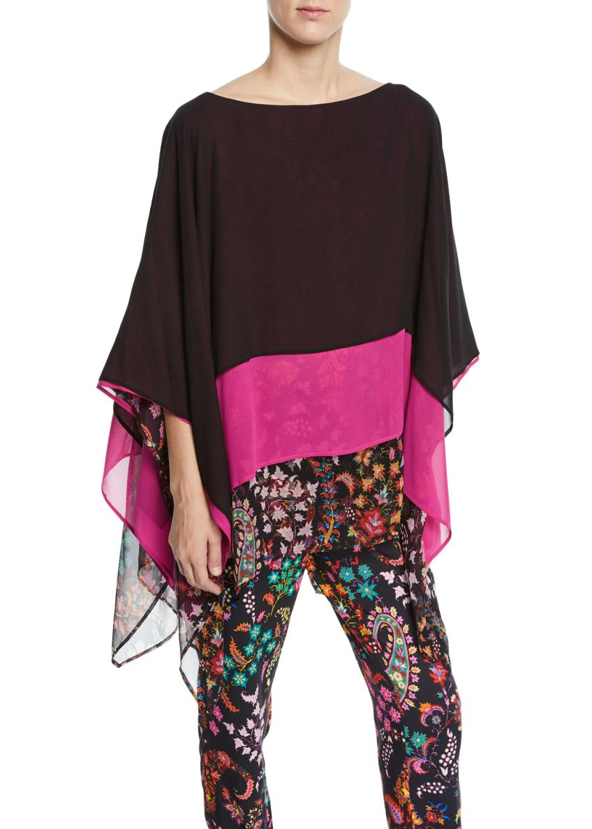 Etro Colorblocked Floral-Hem Silk Poncho and Matching Items & Matching ...