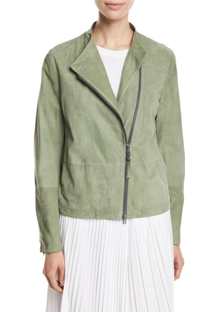Brunello Cucinelli Suede Asymmetric Moto Jacket Image 1 of 5