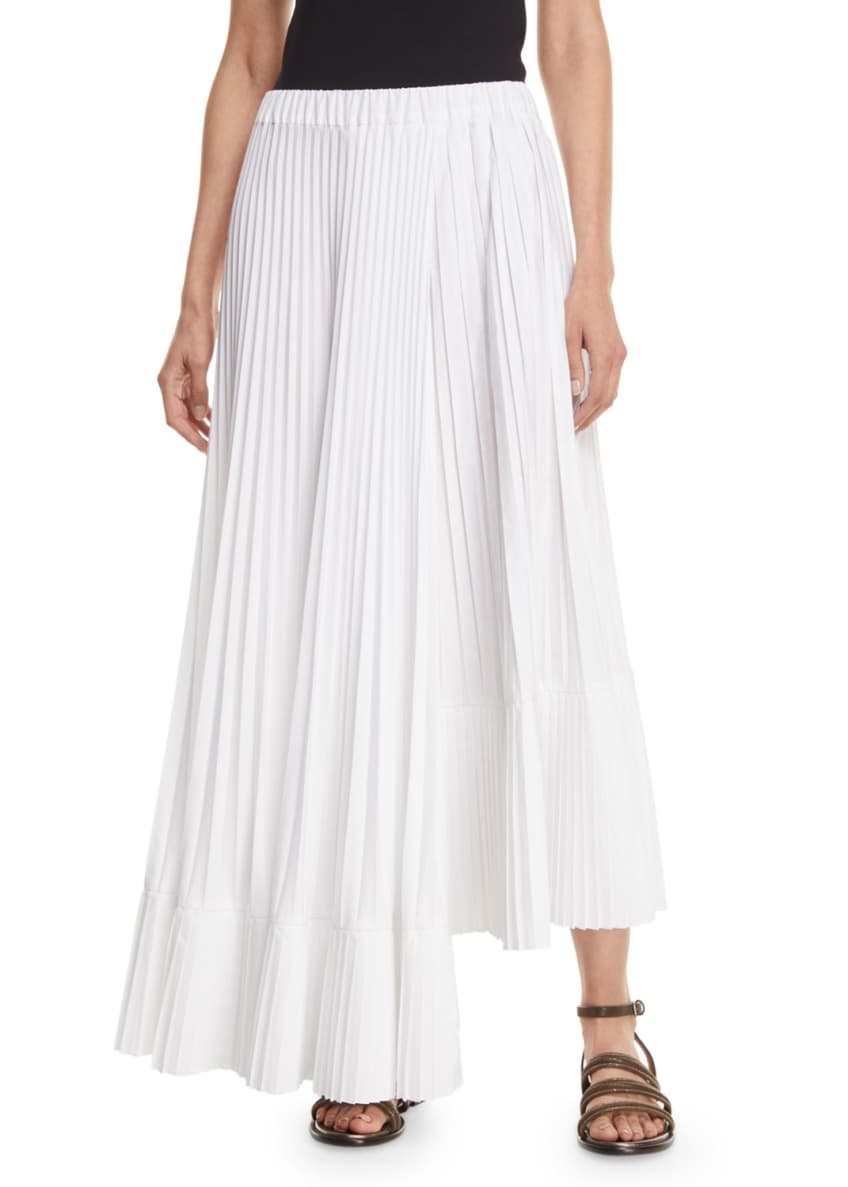 Brunello Cucinelli Asymmetric Pleated Poplin Maxi Skirt Image 1 of 3