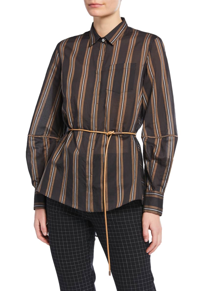 Brunello Cucinelli Monili-Striped Striped Organza Button-Front Blouse Image 1 of 3