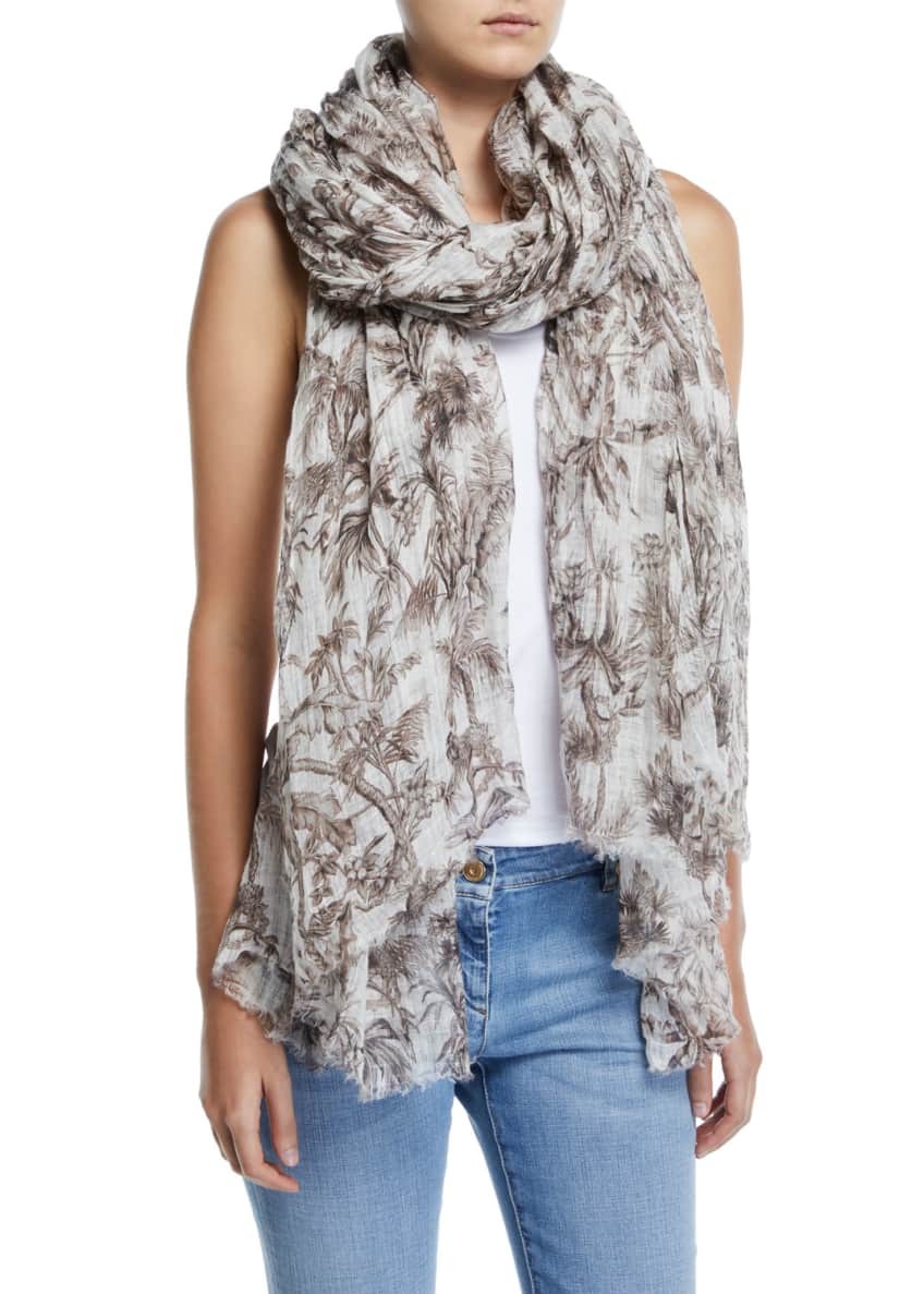 Brunello Cucinelli Floral-Print Linen Scarf