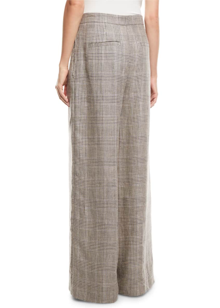 Brunello Cucinelli Wide-Leg Linen Houndstooth Pants Image 2 of 3