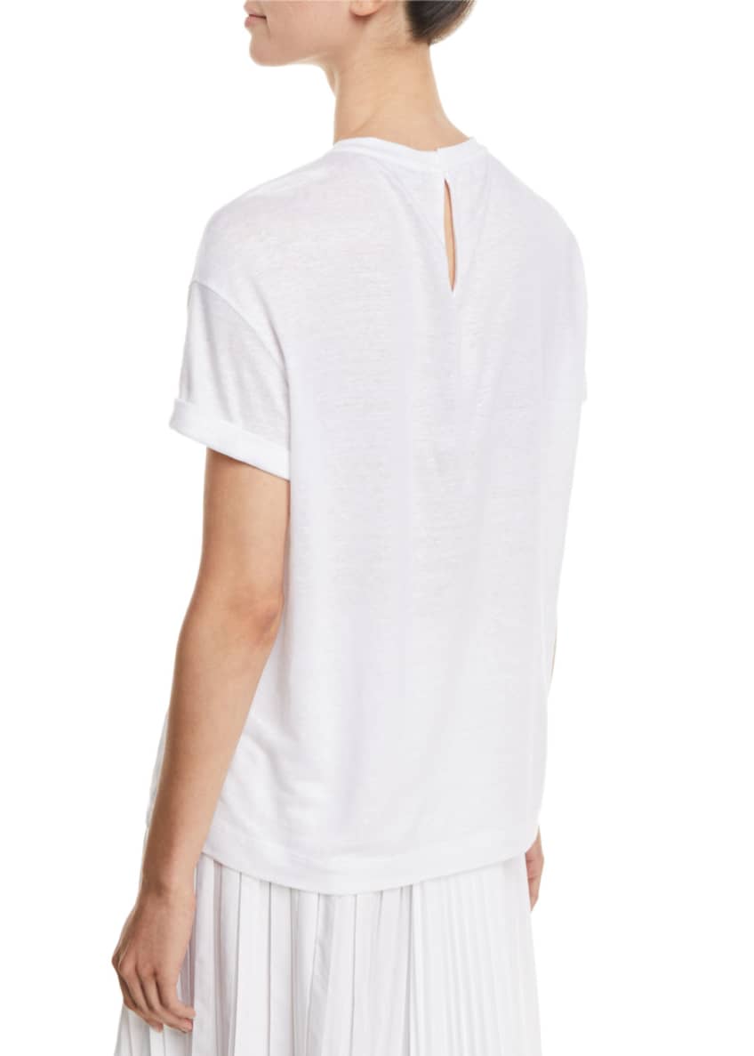 Brunello Cucinelli Short-Sleeve Monili-Pocket Linen-Silk T-Shirt Image 2 of 2