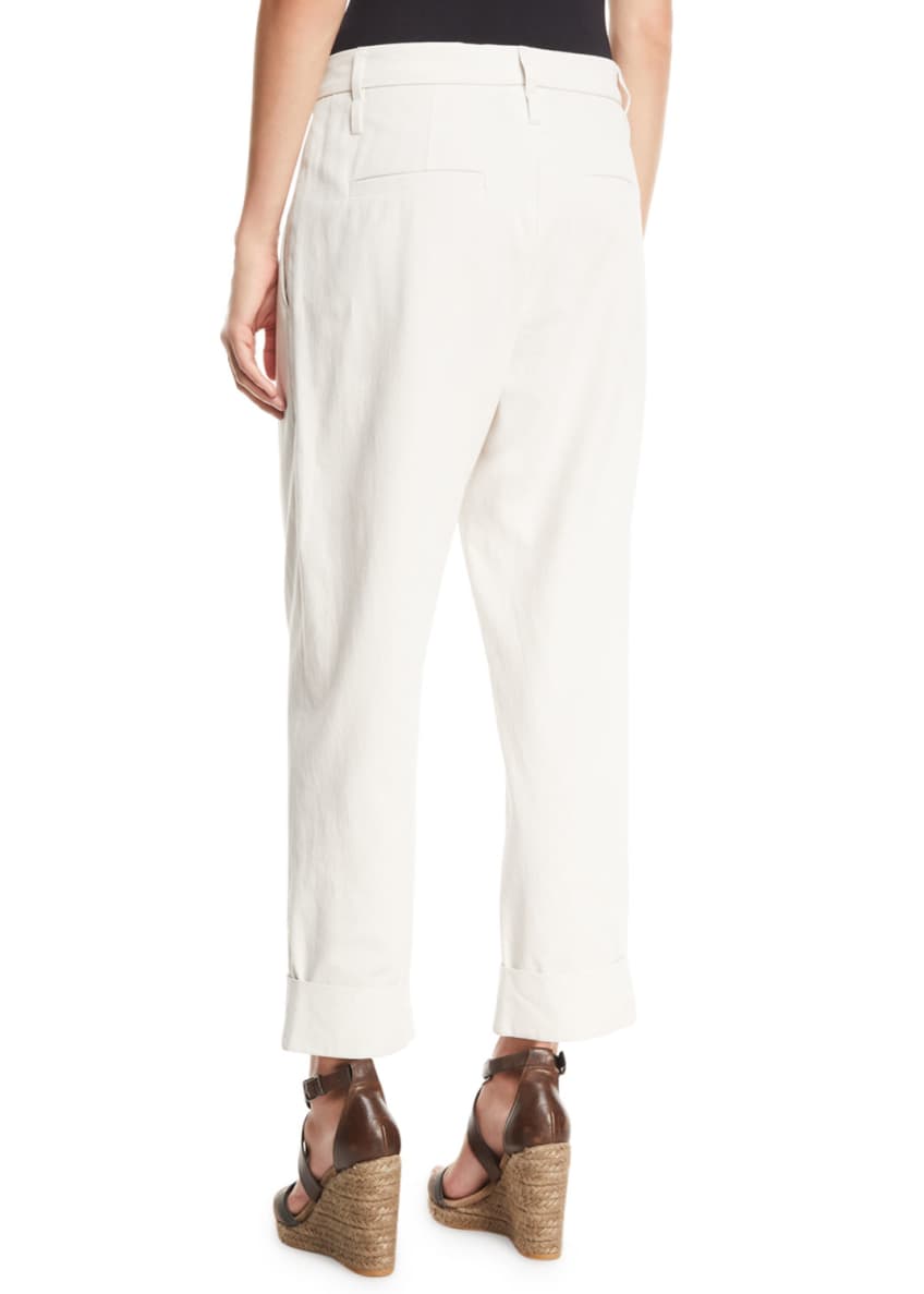 Brunello Cucinelli Cotton-Crepe Cuffed Slouch Pants Image 2 of 3