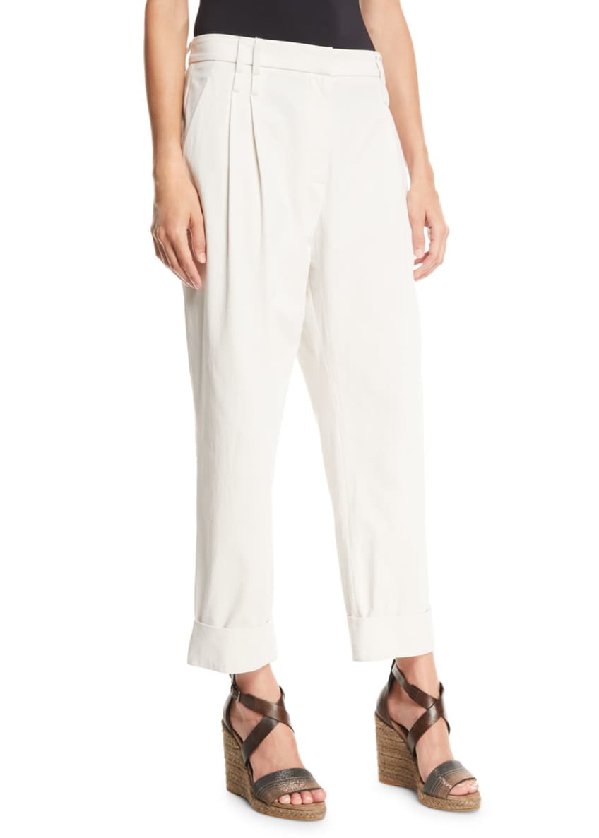 Brunello Cucinelli Cotton-Crepe Cuffed Slouch Pants Image 1 of 3