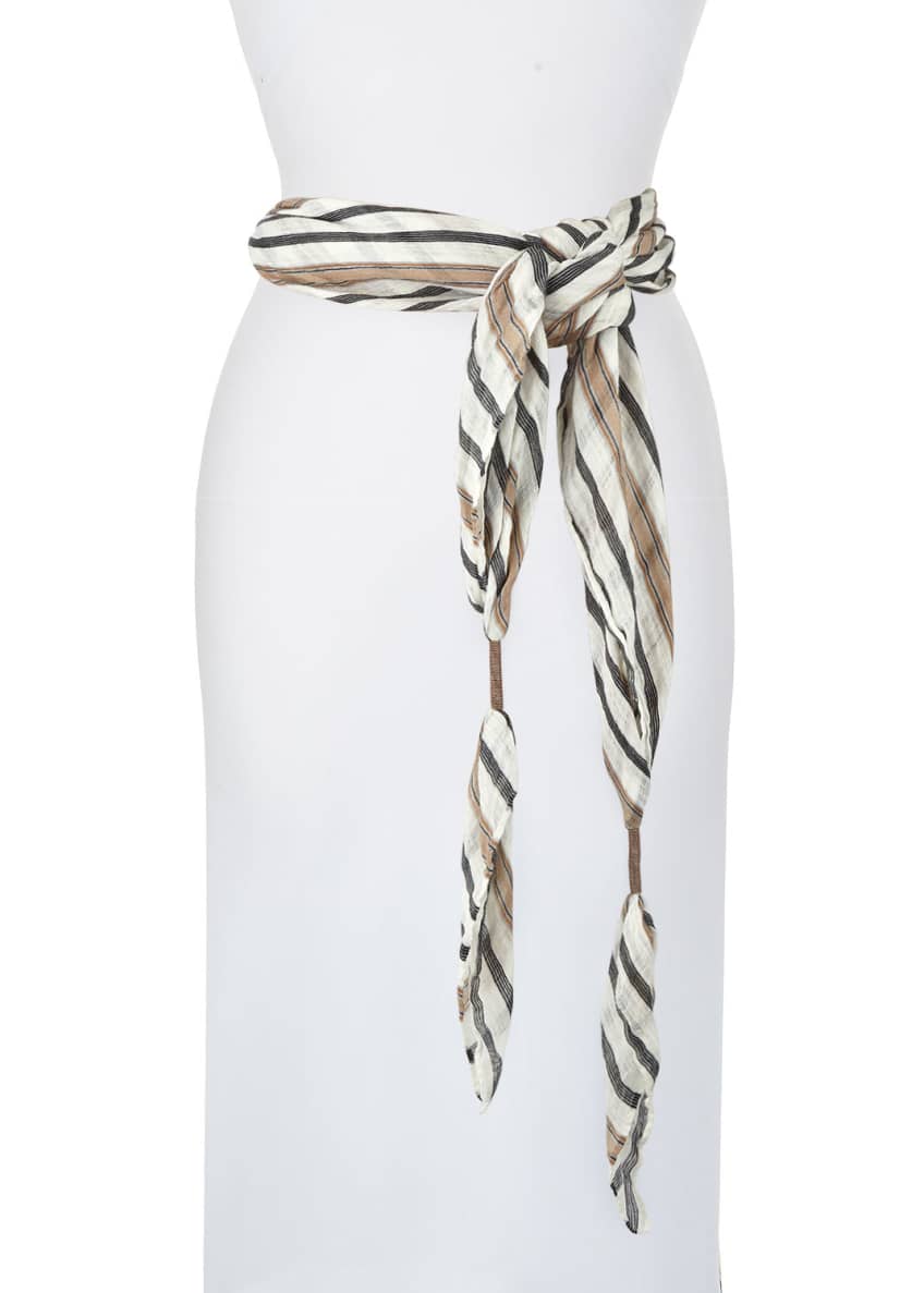 Brunello Cucinelli Striped Linen-Blend Necklace Scarf Image 2 of 2