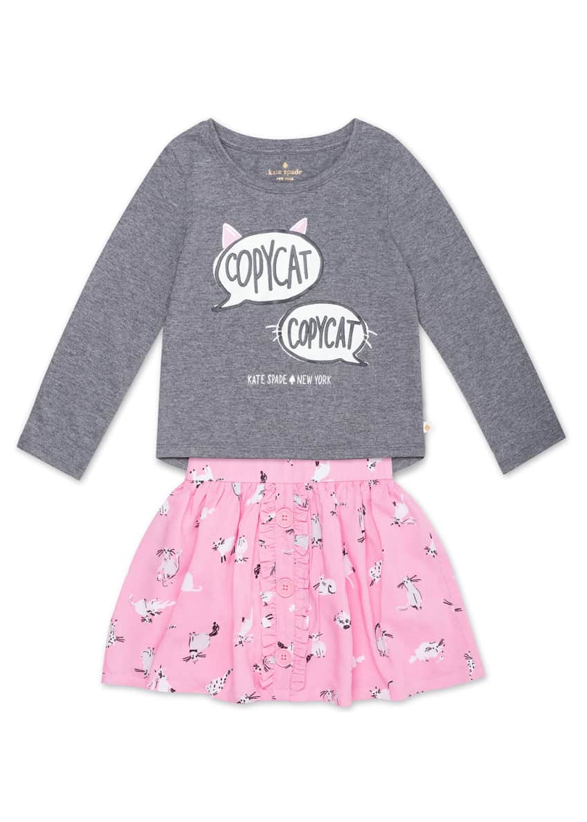 kate spade new york copycat long-sleeve top w/ cat-print skirt, size 12-24 months Image 1 of 2