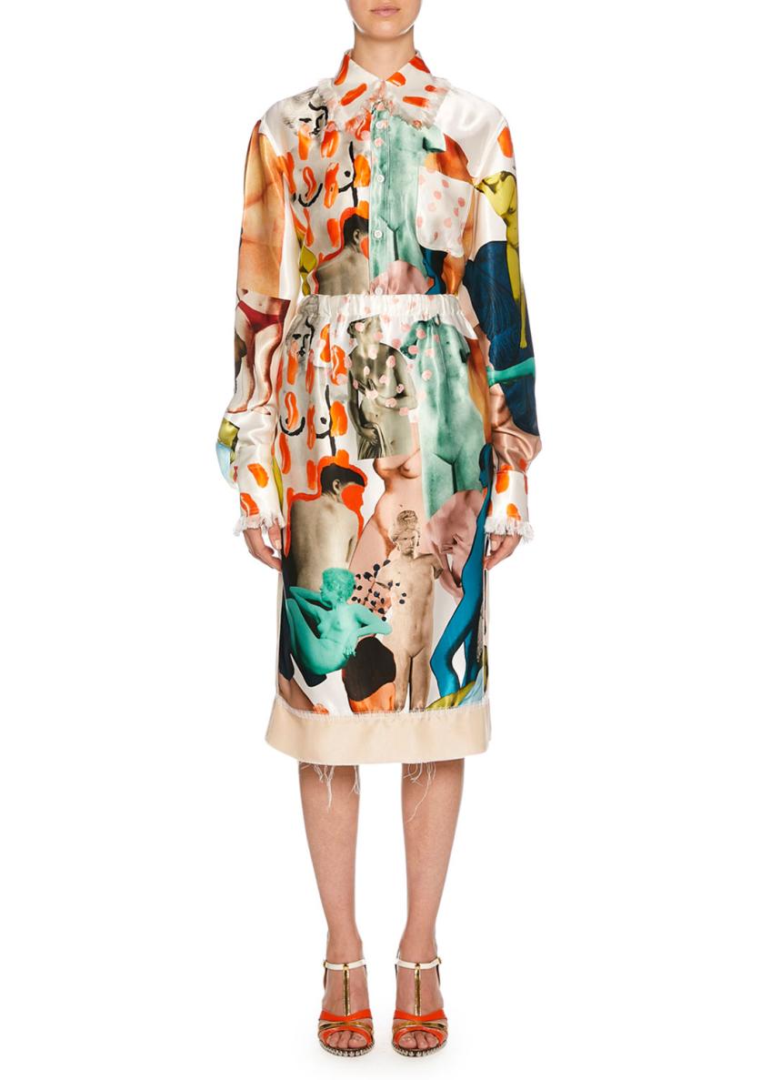 Marni Long-Sleeve Art Collage Silk Button-Front Shirt and Matching