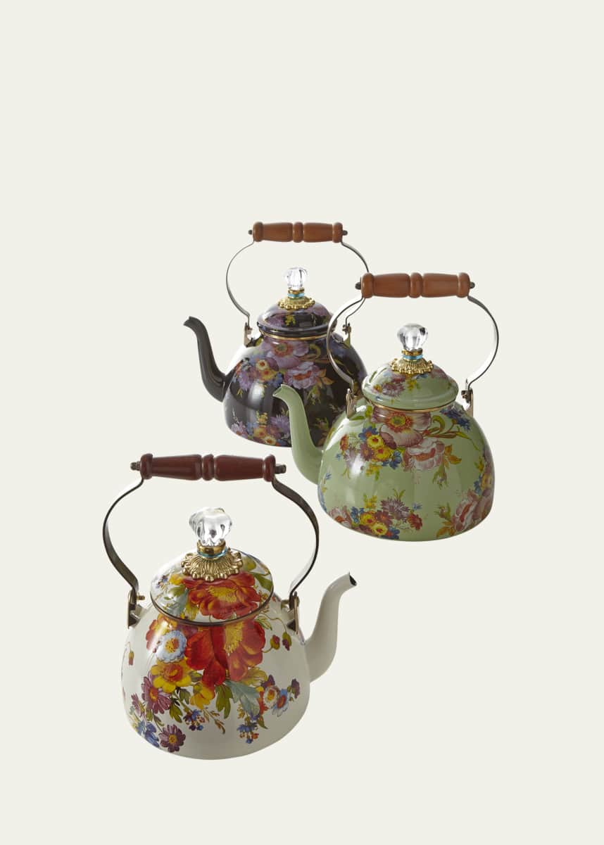 MacKenzie-Childs Flower Market White Two-Quart Tea Kettle