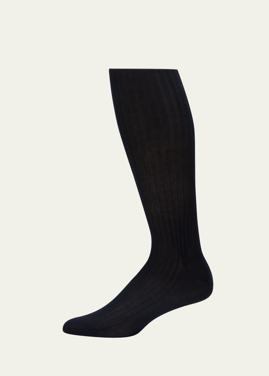 Pantherella Men's Over-the-Calf Ribbed Lisle Socks