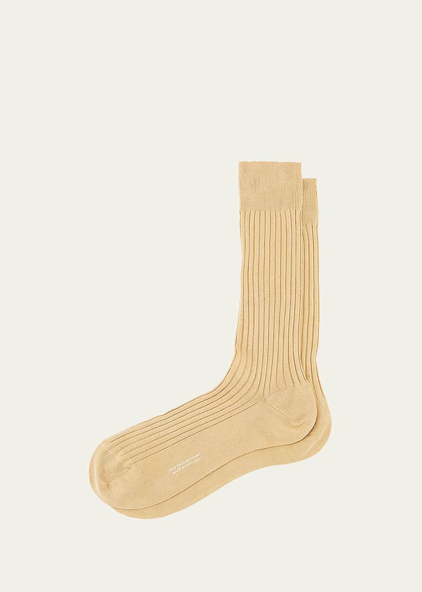 Pantherella Men's Danvers Ribbed Cotton Mid-Calf Socks