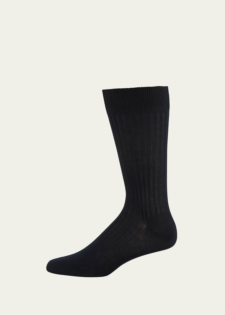 Pantherella Men's Danvers Ribbed Cotton Mid-Calf Socks