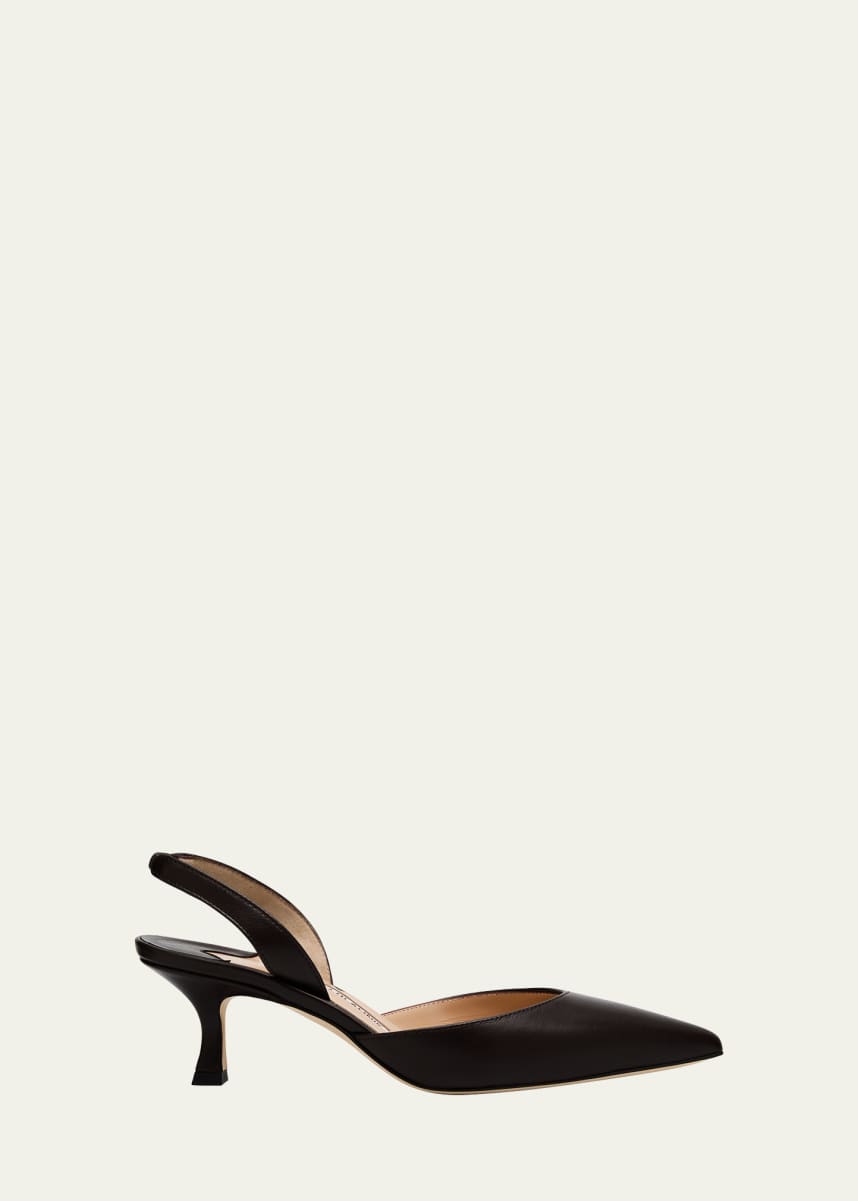 Manolo Blahnik Carolyne Leather Low-Heel Slingback Pump