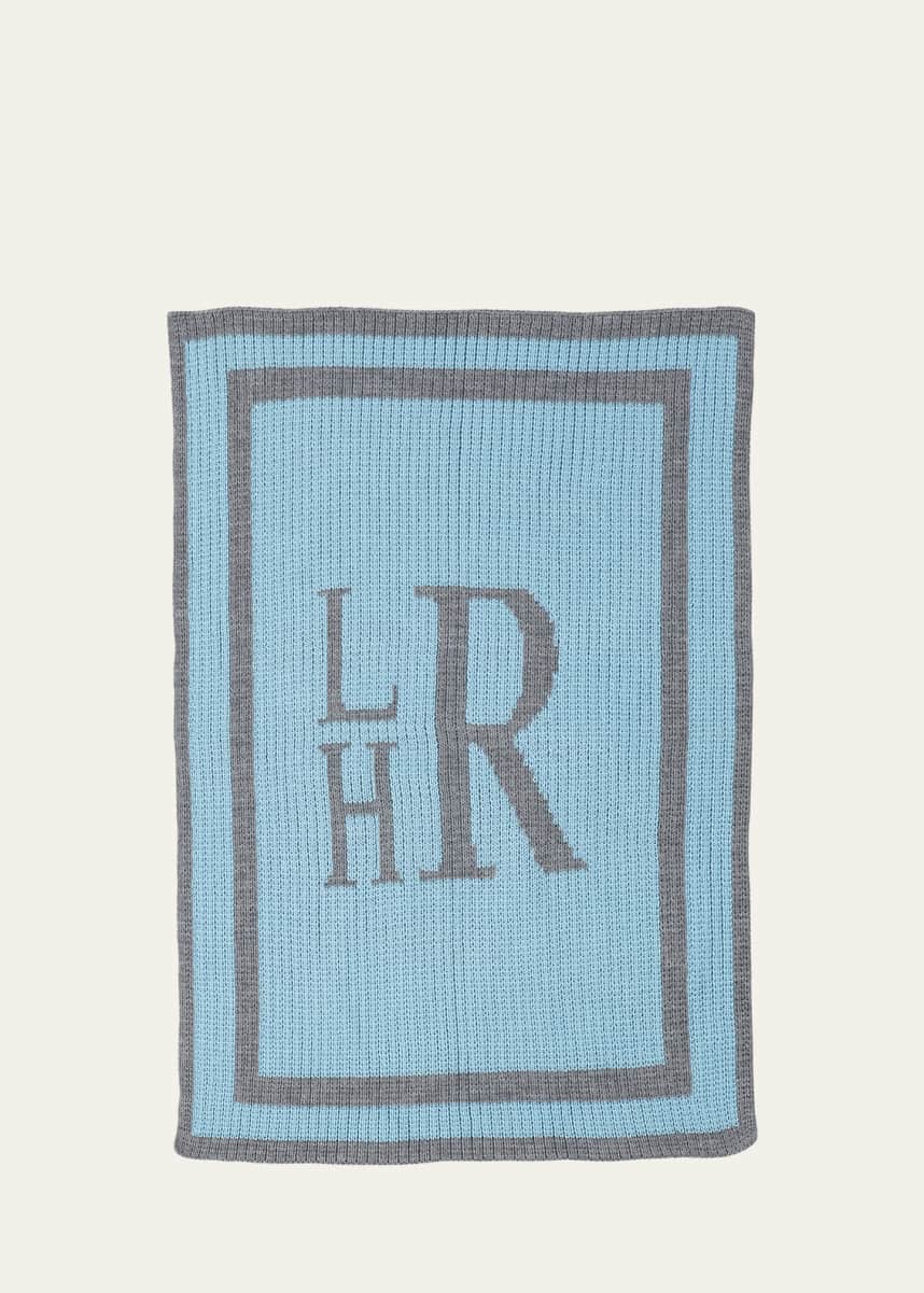 Butterscotch Blankees Monogrammed Knit Striped-Trim Baby Blanket, Light Blue