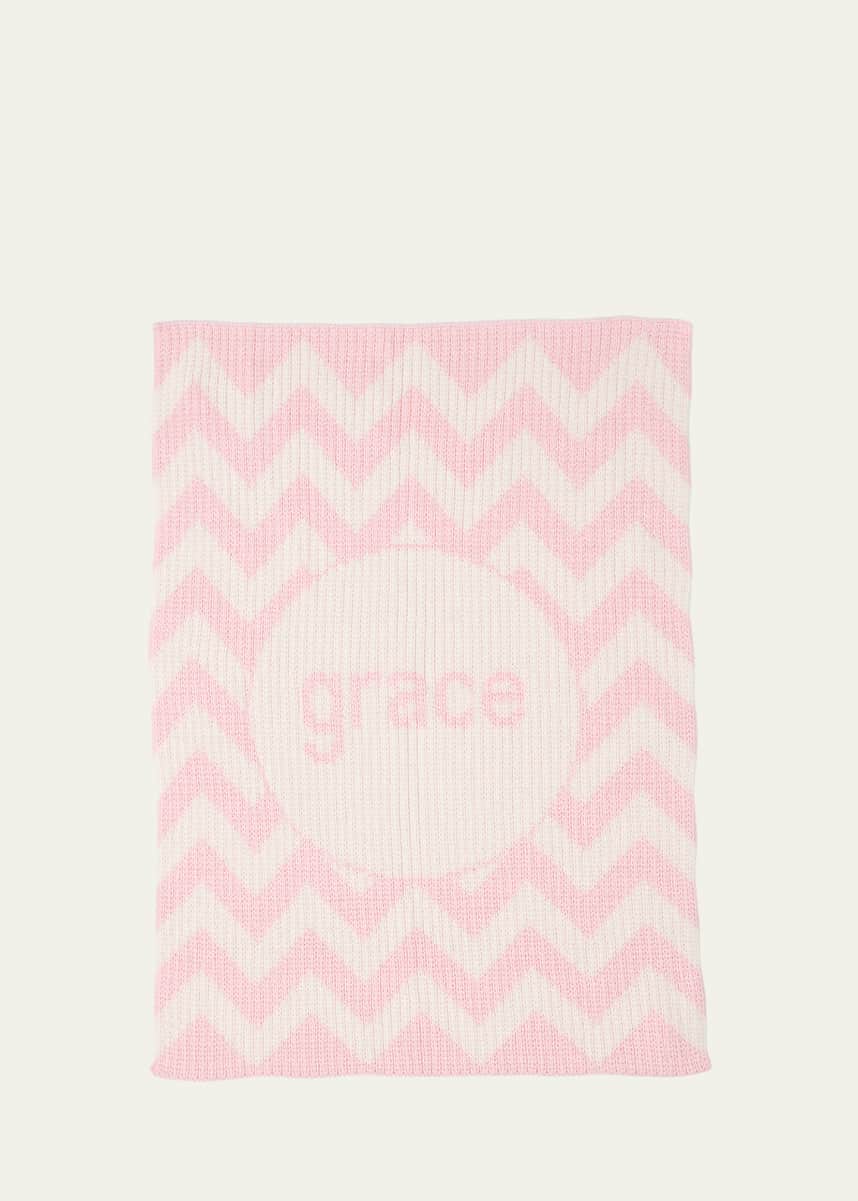 Butterscotch Blankees Personalized Ribbed Chevron-Knit Baby Blanket, Light Pink