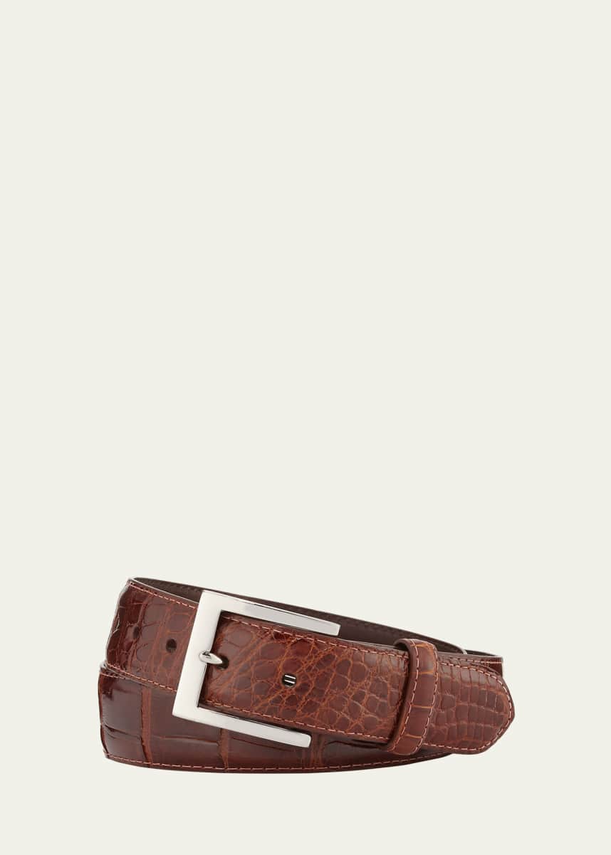 W. Kleinberg Glazed Alligator Belt with Interchangeable Buckles, Brown