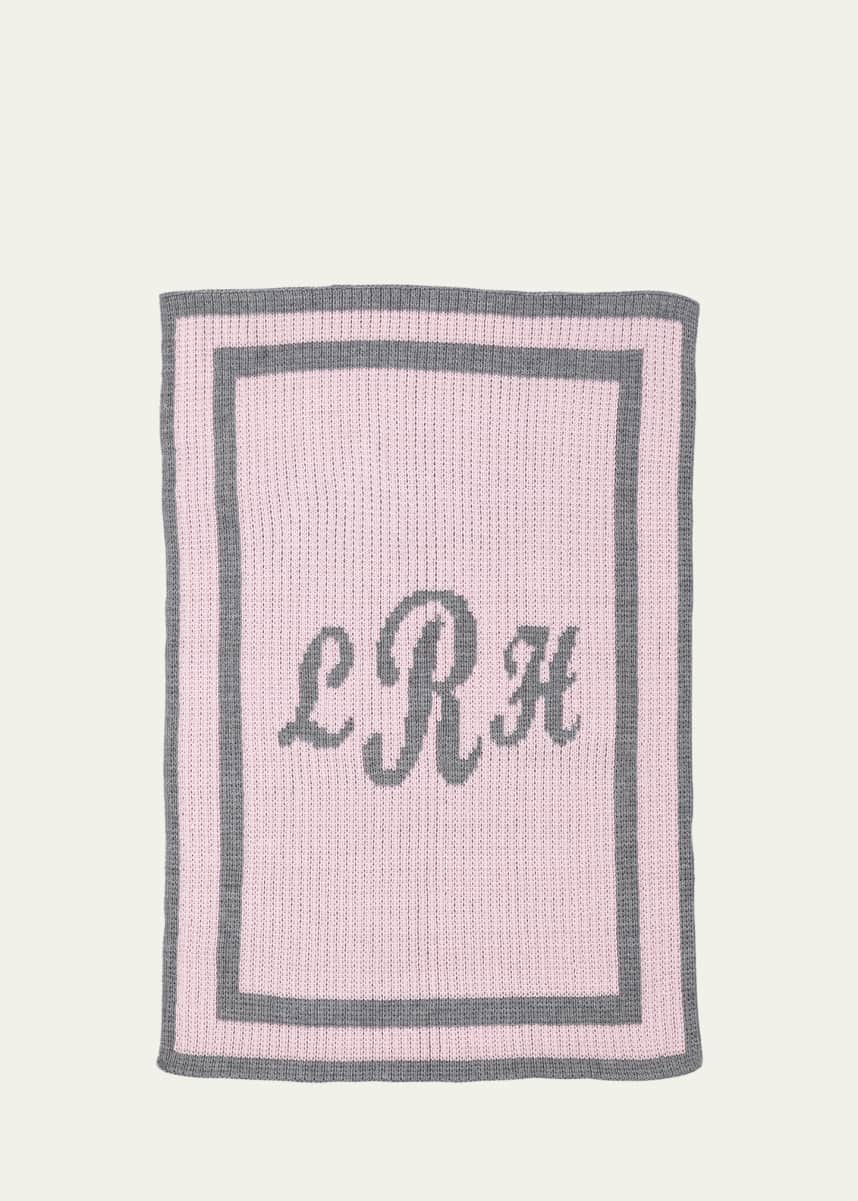 Butterscotch Blankees Monogram Knit Striped-Trim Baby Blanket, Pink